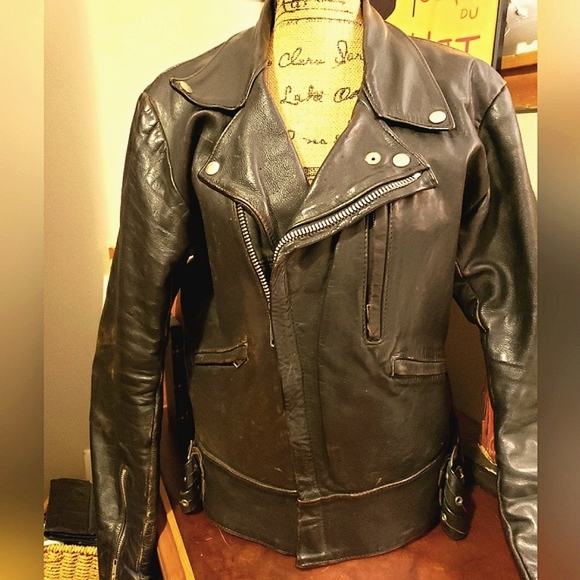 Vintage•Collectors {TT Leathers🇬🇧} Black Leather Jacket, S/M - Picture 6 of 15